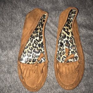 Cognac Brown Suede Moccasin Flats